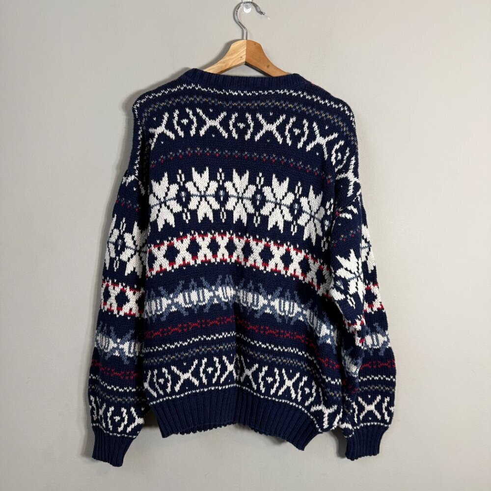 Vintage Eclectic Grandpa Fair Isle Snowflake Sweater Pullover Men's Large Blue - Picture 3 of 11